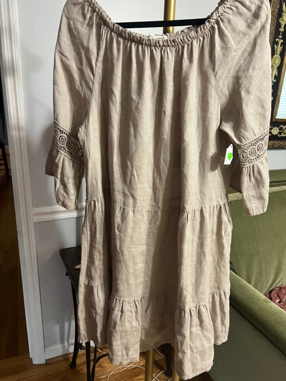 🌺 Terzo Millennio Lightweight 💯 Linen-Dress in Beige sz M- NWOT